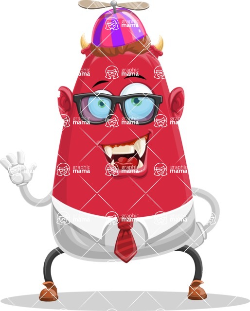 Business Monster Cartoon Character - Childish Vector Business Monster Cartoon with Funny Hat
